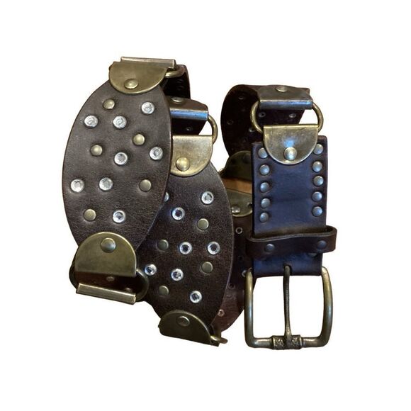 Nanni Studded Brown Leather Belt Bronze Accents Made in Italy Sz 38 - Picture 3 of 9